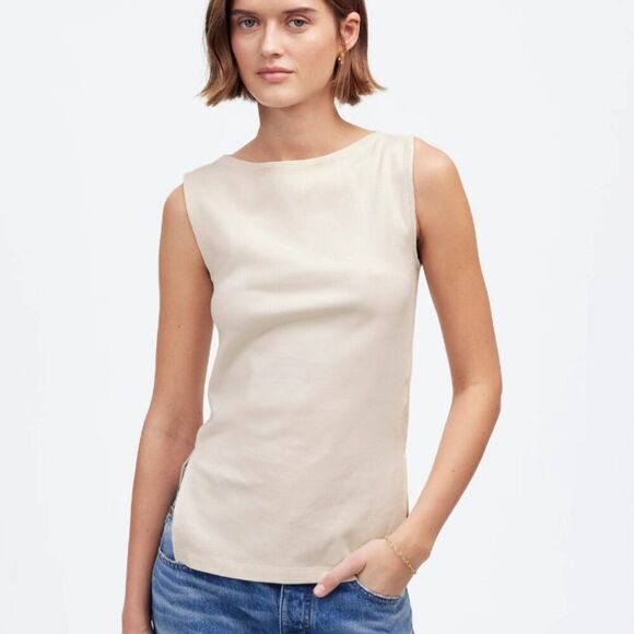 Madewell NU773 ivory Sleeveless Boatneck Side Slit Tee size xs - Picture 1 of 10